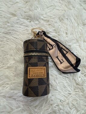 Vogue New Famous Brown Checkered Keychain Pouch with Scarf lipstick holder